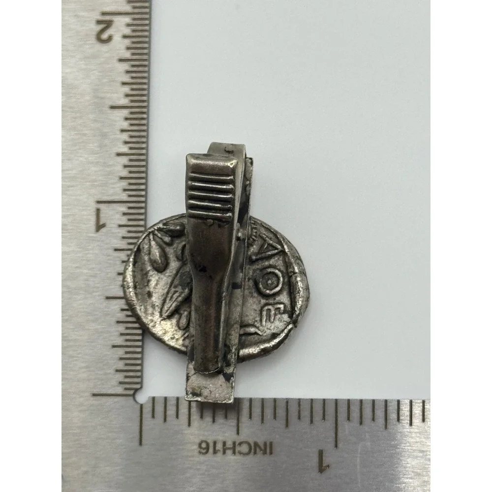 Vintage Tie Clip Greek Faux Tetradrachm Coin Silver Tone